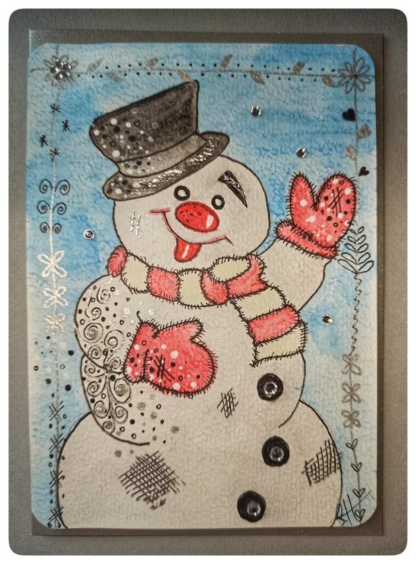 Weihnachtskarten handgemalt "kuscheliger Schneemann"