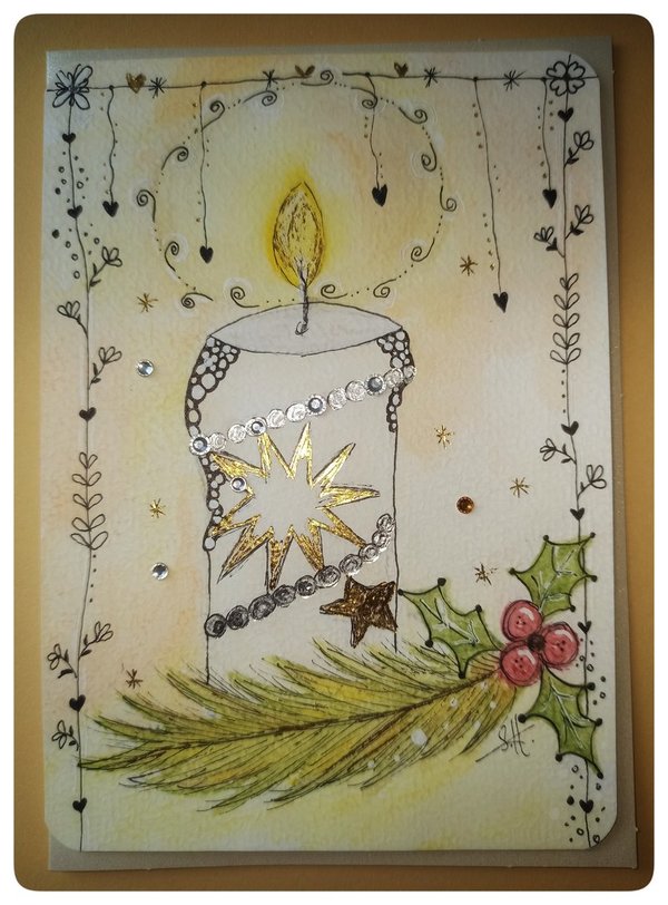 Weihnachtskarten handgemalt "Sternkerze"