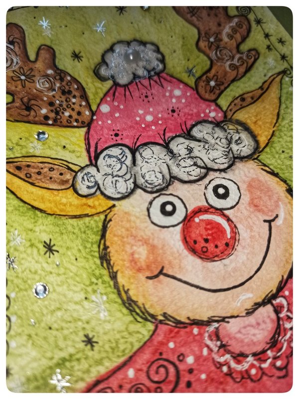 Weihnachtskarten handgemalt "Elch"