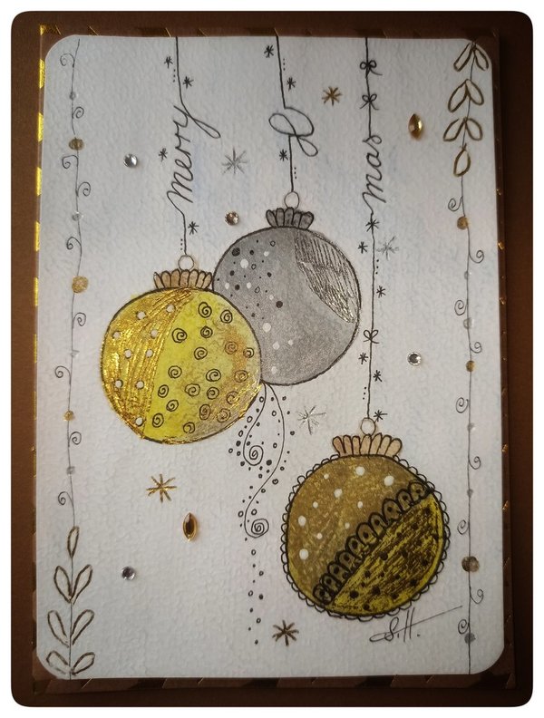 Weihnachtskarten handgemalt "Kugeln gold/silber"