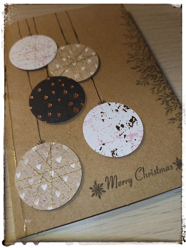 Weihnachtskarten gebastelt "Kugeln rosa/natur"