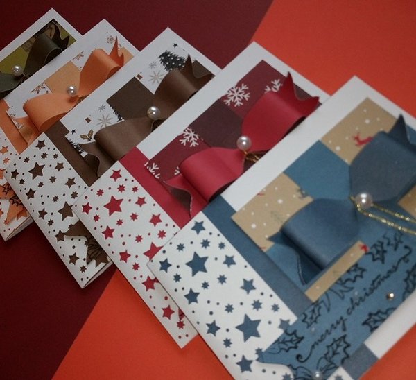 Weihnachtskarten gebastelt "Geschenk mit Schleife schwarz"