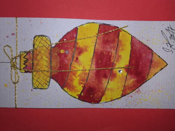 Weihnachtskarten handgemalt "Zapfenkugeln rot/gelb"