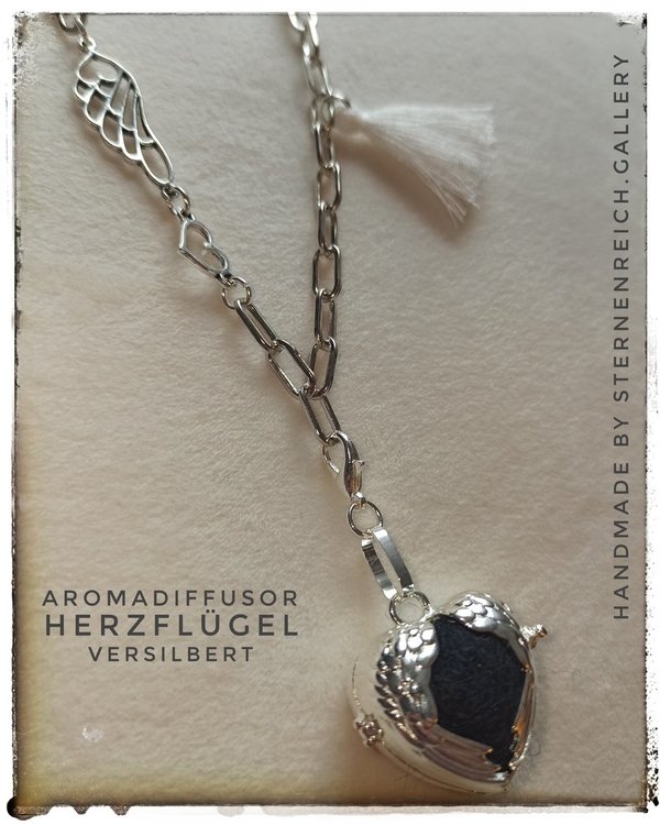 Aromadiffusor-Halskette 2.0 "Harmonie Herzflügel versilbert"