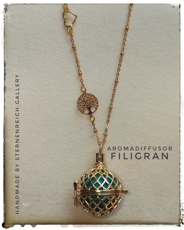 Aromadiffusor-Halskette 2.0 "Wunschbox Filigran vergoldet"